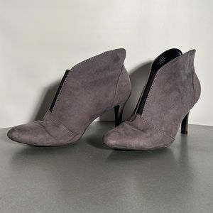 Madeline Size 7M Gray High Heeled Boots Suede Style Finish 3” Heel